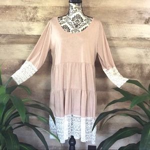 Modest Tan/Cream Tiered Dress